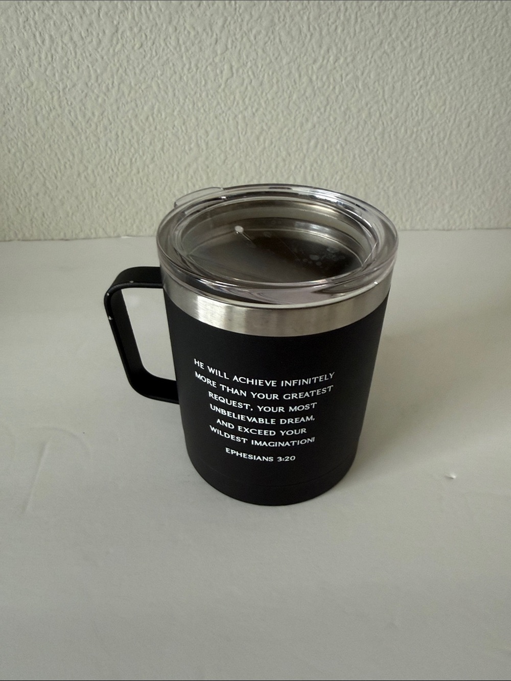 WILD Black Insulated Coffee Mug with Handle and Scripture Print - Picture 2 of 5